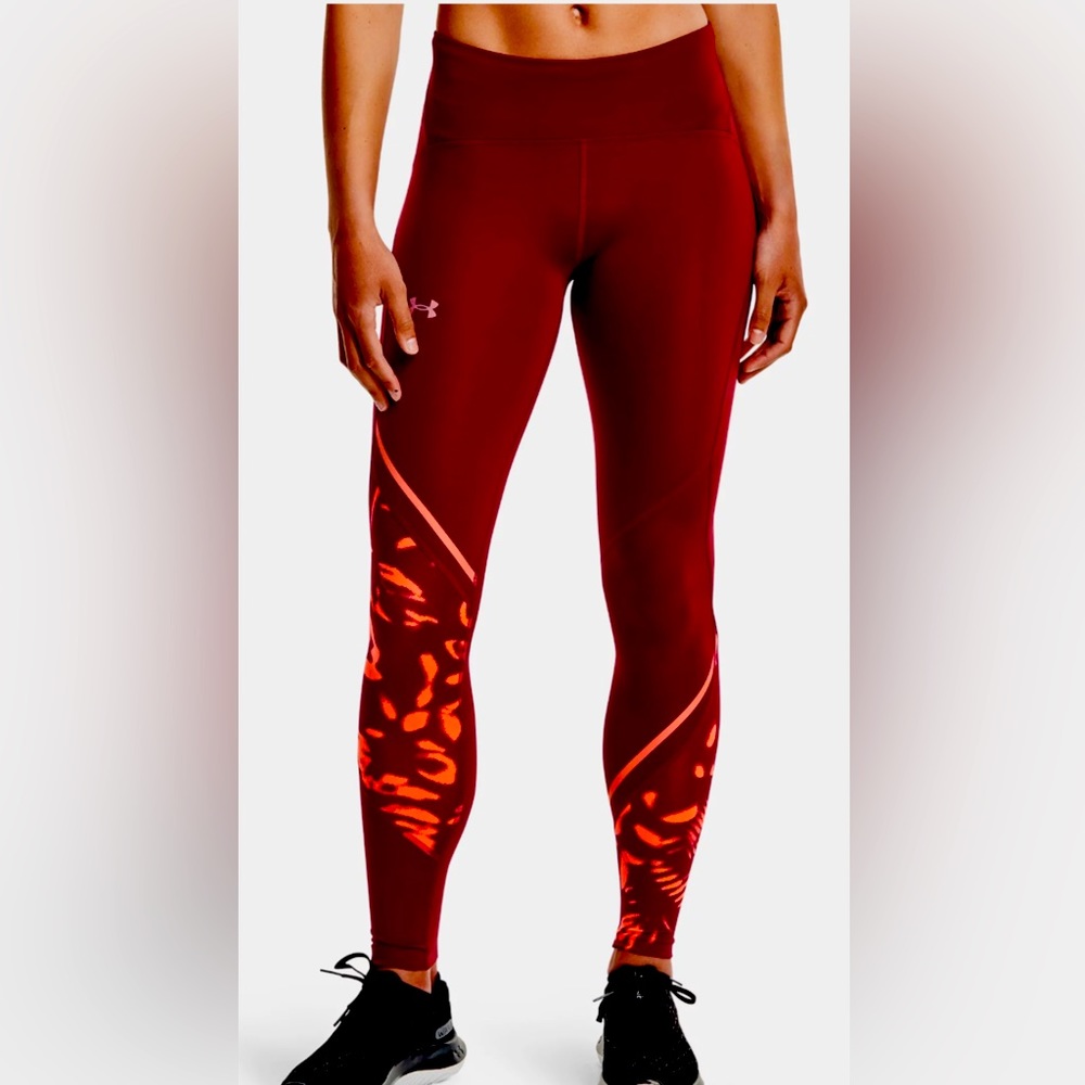 NWT Women's Under Armour Fly Fast 2.0 Print Tights In League Red / Brilliance